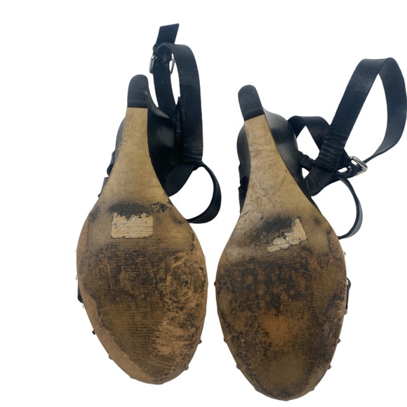 Marc Fisher Black Leather Madaya Studded Wedge Ankle Wrap Sandals Size 8.5 - Picture 4 of 10